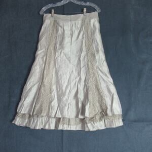 Dongari Skirt Womens Medium Taupe Flare Midi Lace Elegant Party Hipster Holiday